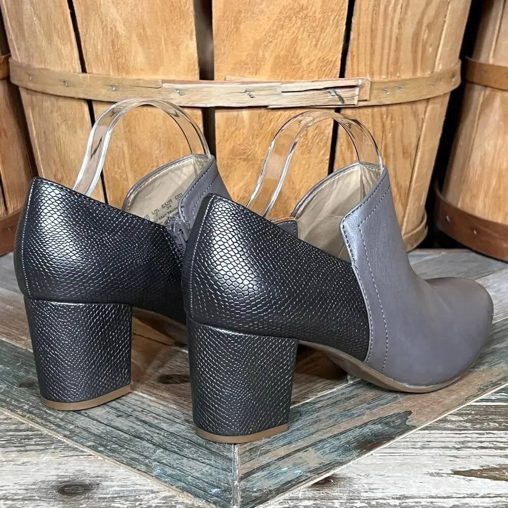 Naturalizer Misha Gray Metallic Snakeskin Faux Leather Block Heel Bootie Women 9